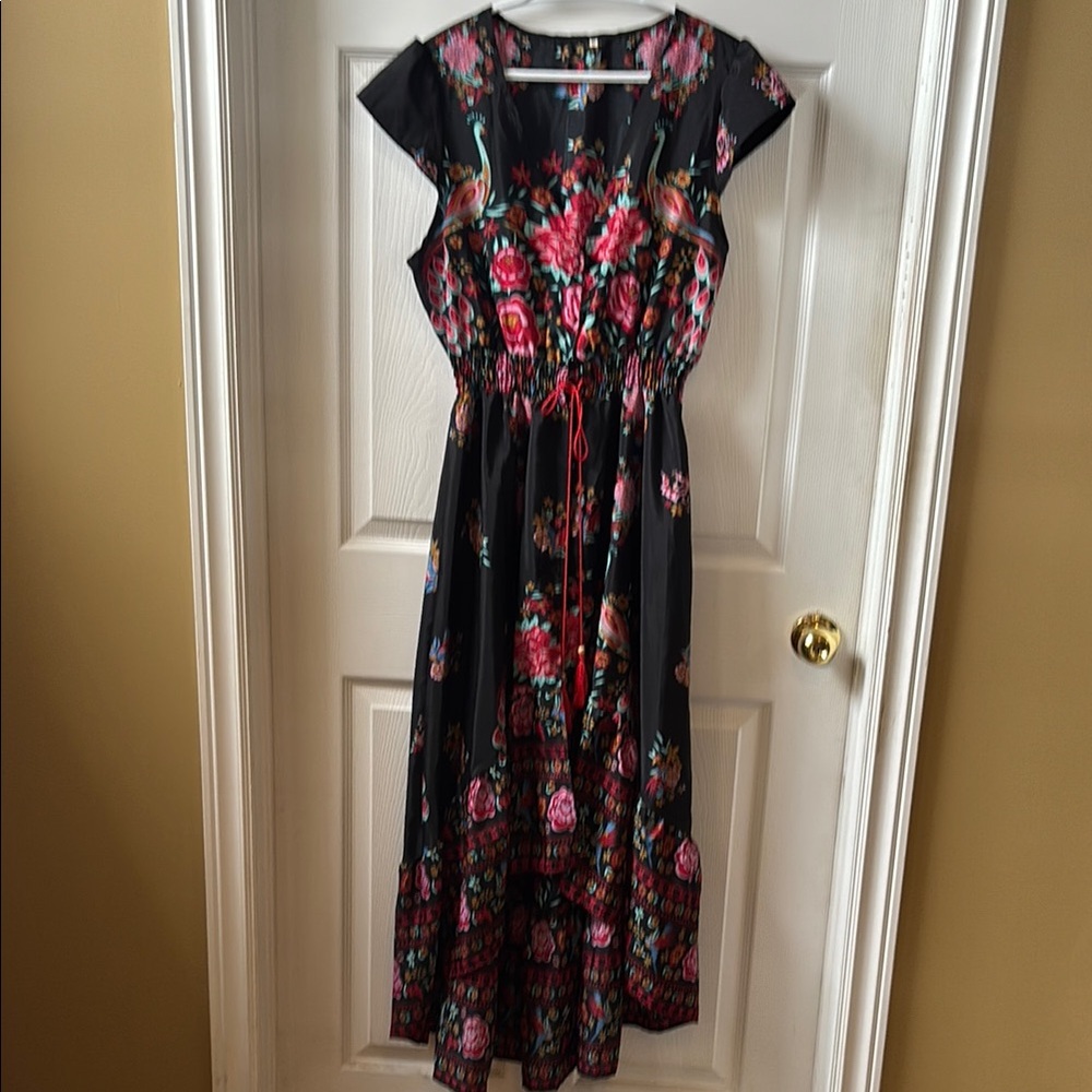 Floral Black Hi-low button front dress